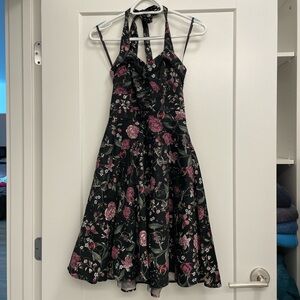 Floral Halter Dress - Black and Pink